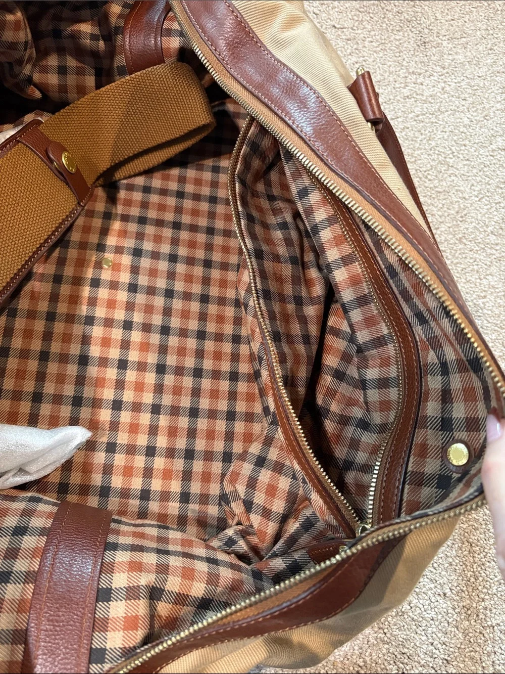 Ghurka NWOT Cavalier II No.97 khaki twill vintage chestnut leather weekender bag
